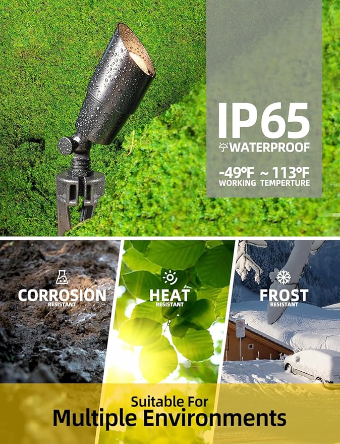 COLOER Brass Low Voltage Landscape Spotlight 1-Pack - Image 5