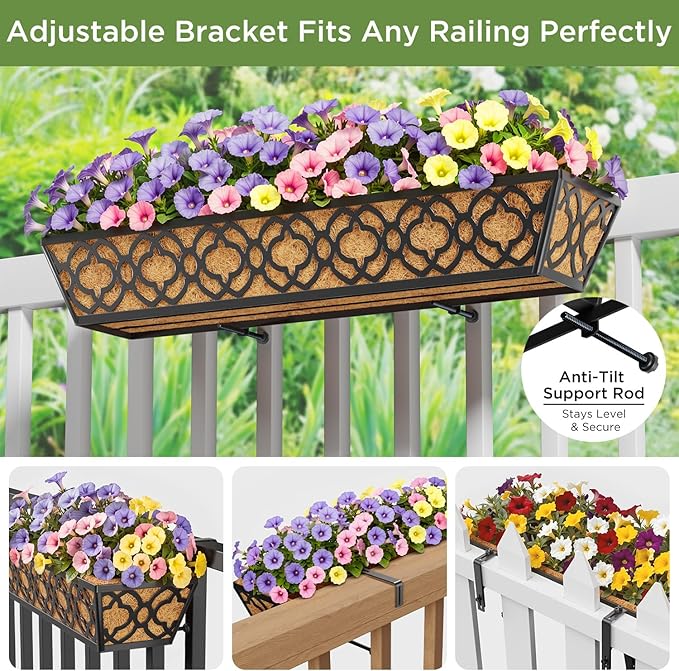 Y&M 30 inch Window Planter Box 4Pcs Iron Window Deck Railing Planter - Image 2