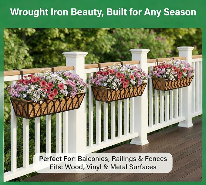 Y&M 30 Inch Fence Metal Hanging Flower Planter Window Basket Deck Railing - Image 8