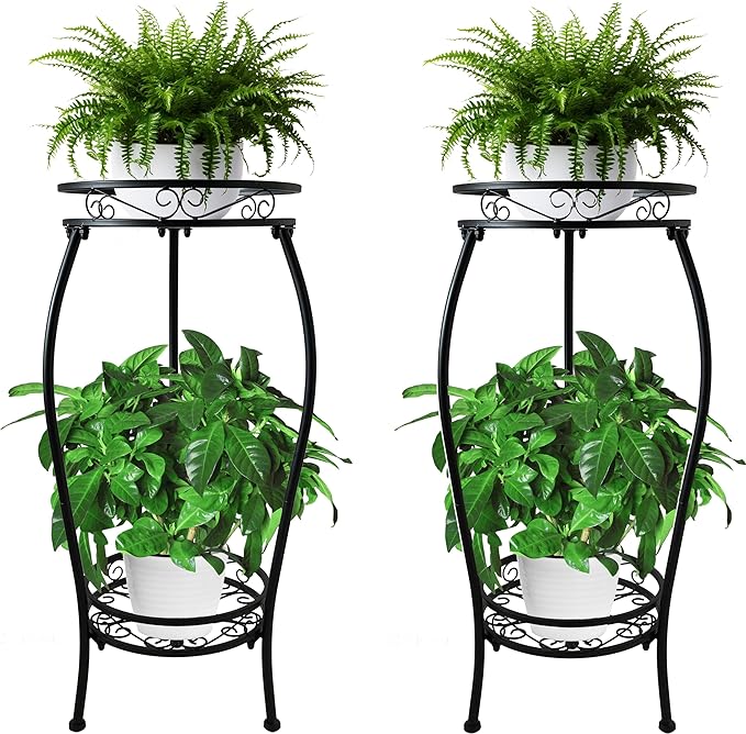 CASIMR 2Pack Plant Stand Indoor Outdoor, 2 Tier 26.6" Tall Metal Potted Holder by CASIMR