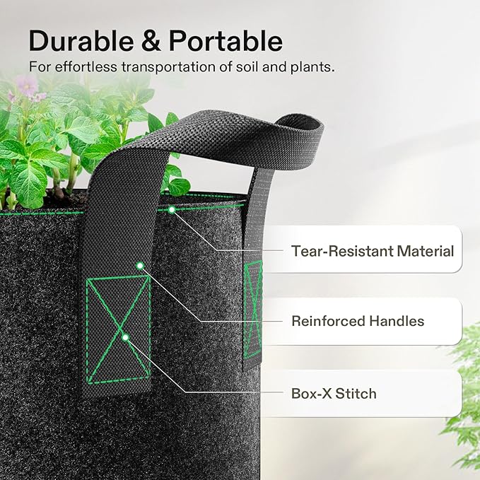 VIVOSUN 5-Pack 7 Gallon Plant Grow Bags, Heavy Duty Thickened Nonwoven Fabric - Image 4
