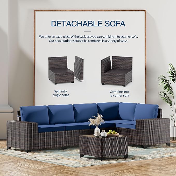 Kullavik 12 Pieces Outdoor Patio Furniture Set PE Wicker Rattan Sectional Sofa - Image 2