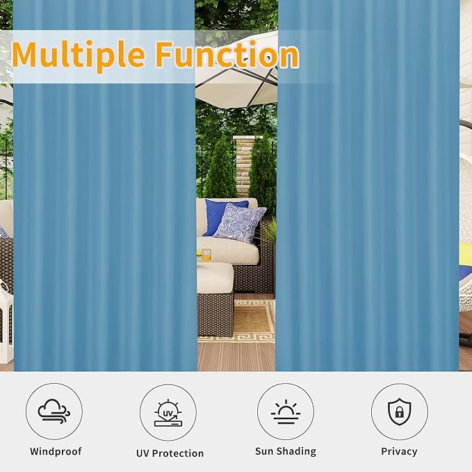 Easy-Going Outdoor Patio Curtains Detachable Tab Top Windproof Weatherproof - Image 5