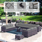 Kullavik 14 Pieces Outdoor Patio Furniture Set PE Wicker Rattan Sectional Sofa - Image 3