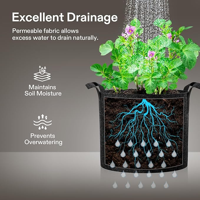 VIVOSUN 5-Pack 7 Gallon Plant Grow Bags, Heavy Duty Thickened Nonwoven Fabric - Image 2
