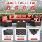LEVELEVE 7 Pieces Outdoor Patio Furniture Sets, Rattan Conversation Sectional - Image 5