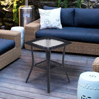 VINGLI Outdoor Side Table with Storage Wicker Patio Side Table, Tempered Glass - Image 6