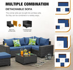 6 Pieces Patio Furniture Set All-Weather Outdoor Wicker Sectional Conversation - Image 7