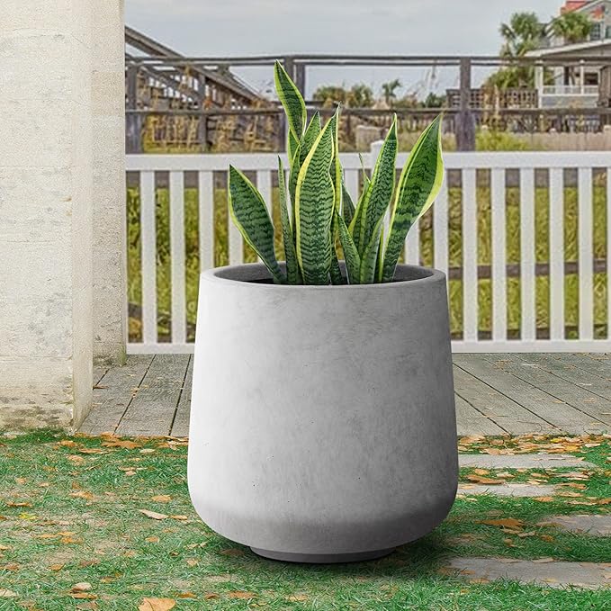 Kante 15.3" Dia Round Concrete Planter, Outdoor Indoor Large Plant Pots - Image 2