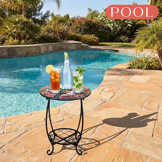 Outdoor Side Table Round Small Mosaic Patio Accent Indoor End Plant Coffee Tea - Image 7