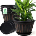 FGstyle 4 Pack 16 inch Plant Pots, Retro Vertical Stripe Planters by FGstyle