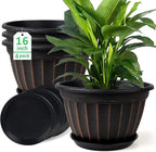 FGstyle 4 Pack 16 inch Plant Pots, Retro Vertical Stripe Planters by FGstyle