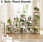 Bamworld 5 Sets Plant Stands Indoor Outdoor Combo Plant Shelves Wooden Plant - Image 3