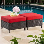 Joyside Patio Ottoman Set of 2, All Weather Outdoor Rattan Ottomans Patio by Joyside