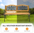 VINGLI Classic Cast Iron & Teak Arched Back Rectangular Outdoor Bench, 470 lbs - Image 6