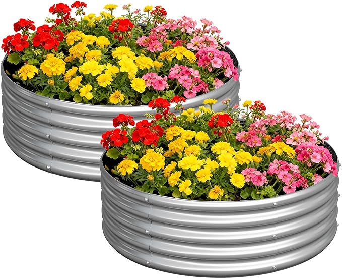 zizin 2 Pcs Round 2x2x1ft Raised Garden Bed Kit Metal Planter Box by zizin