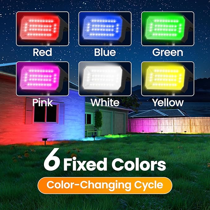 Fabrito Color Changing Solar Spot Lights Outdoor 8 Pack, Auto On/Off RGB - Image 3