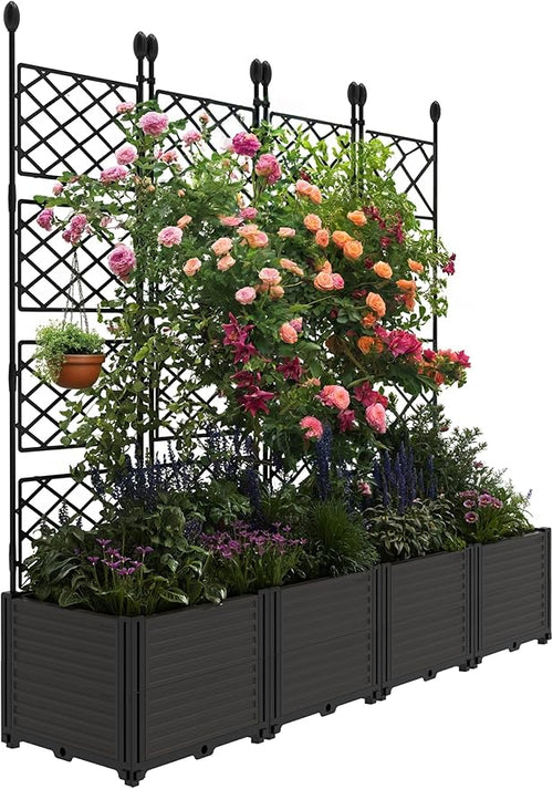 4 PCS Raised Garden Bed with Trellis, Outdoor Vertical Garden with Privacy by GarveeHome