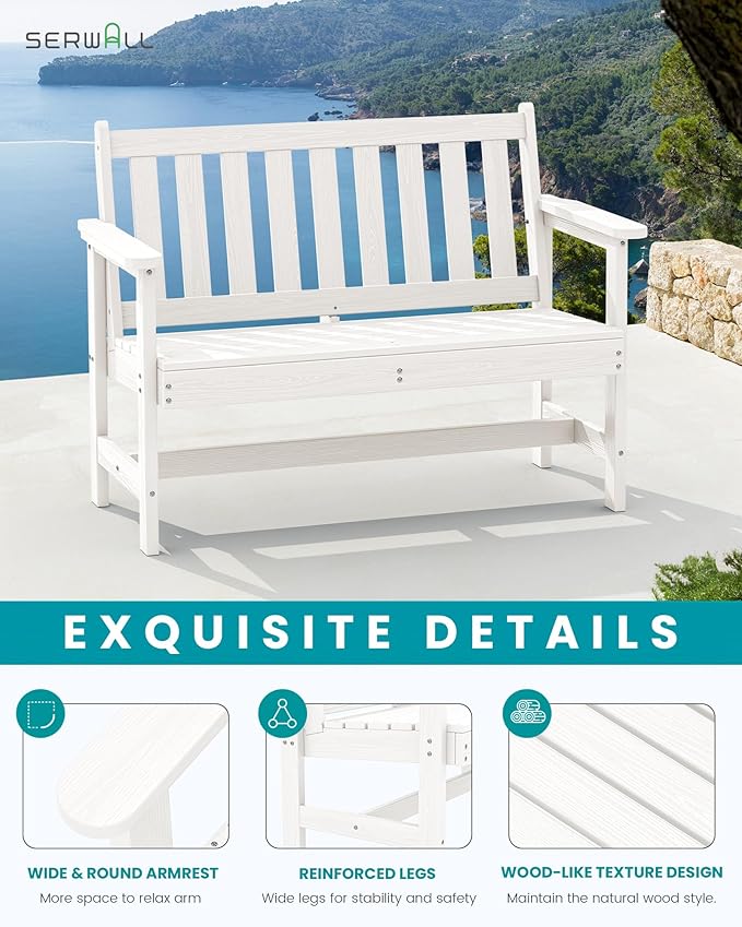 SERWALL Outdoor Bench, HDPE Outdoor Benches Weatherproof, 2-Person Garden Bench - Image 4