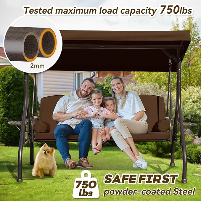 3 in 1 Patio Swing with Adjustable Canopy - Image 3