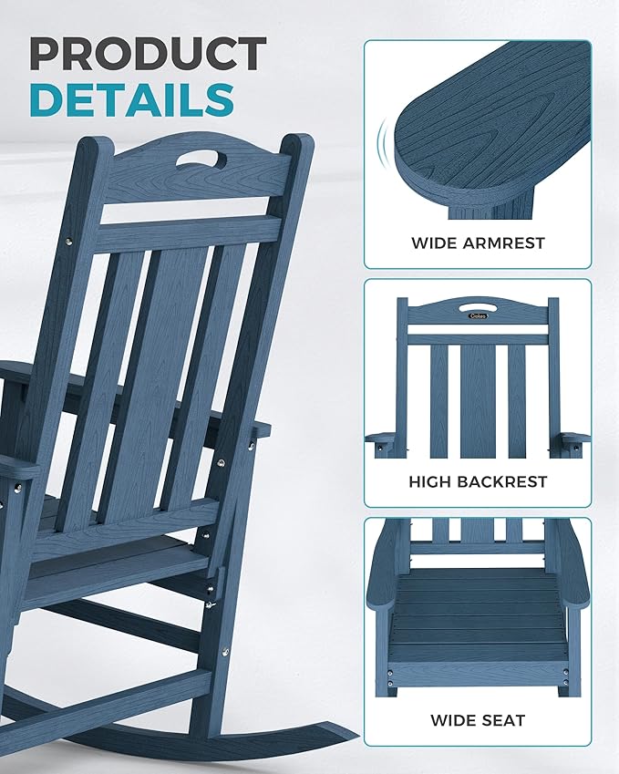 Ciokea Oversized Outdoor Rocking Chair, 380lbs Heavy-Duty Large Patio Rocker - Image 5