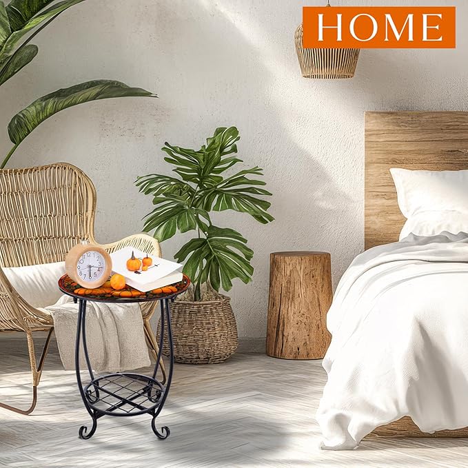 Outdoor Side Table Round Small Mosaic Patio Accent Indoor End Plant Coffee Tea - Image 4