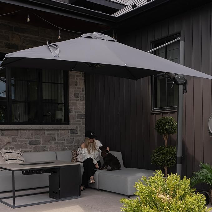 PURPLE LEAF 8' X 8' Left-right Tilting Patio Umbrella Outdoor Cantilever Swivel - Image 2