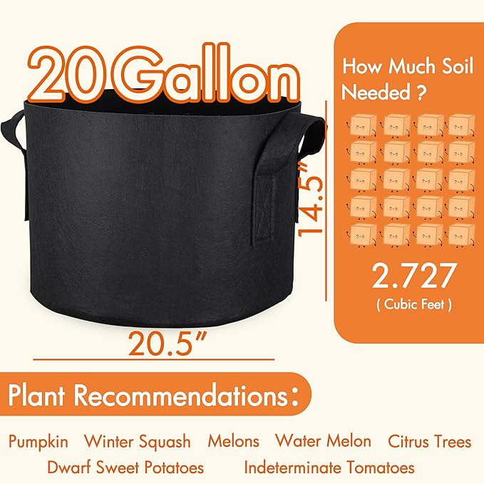 Gardzen 10-Pack 20 Gallon Grow Bags, Aeration Fabric Pots - Image 2