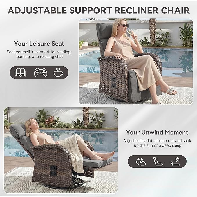 Zero Gravity Patio Swivel Rocking Recliner Chairs Set of 2 - Image 5