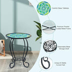 LIFFY Mosaic Outdoor Side Table, Mosaic Plant Stand, End Table W/Storage Shelf - Image 5