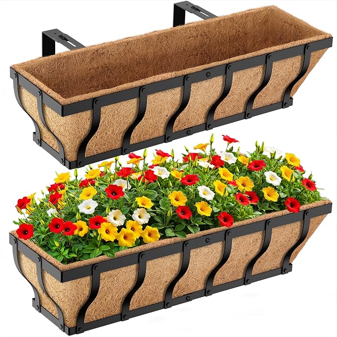 Railing Planter Boxes, Heavy Duty Window Box Planters, Adjustable Balcony by VOXOR