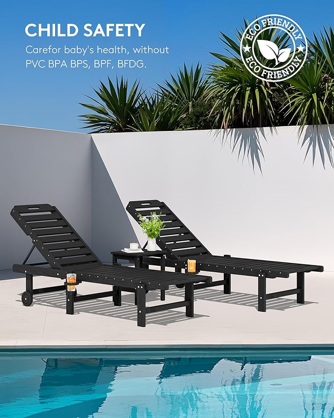 SERWALL Outdoor Chaise Lounge Set of 6, HDPE Pool Lounge Chair - Image 8