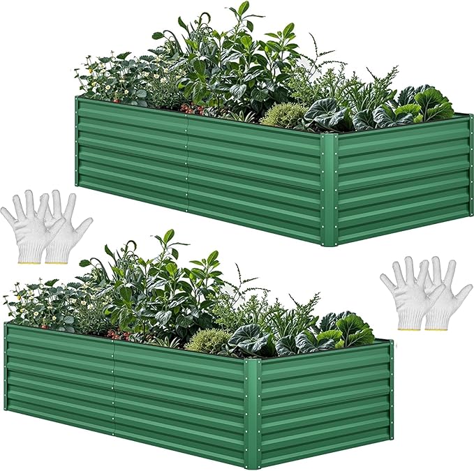 YITAHOME 6x3x2 ft 2pcs Galvanized Raised Garden Bed Kit, Large Metal Planter Box by YITAHOME