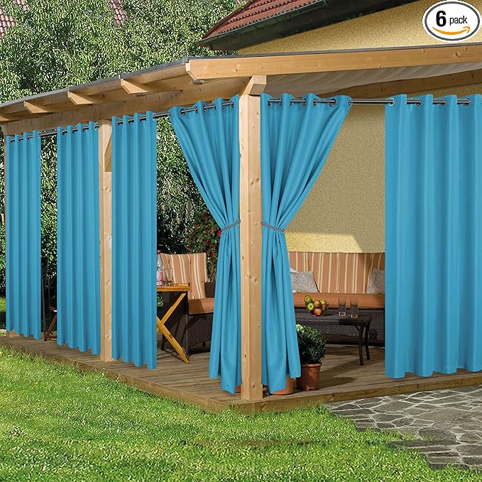 HolidayIdeas Outdoor Curtains for Patio Waterproof, 6 Panels by HolidayIdeas
