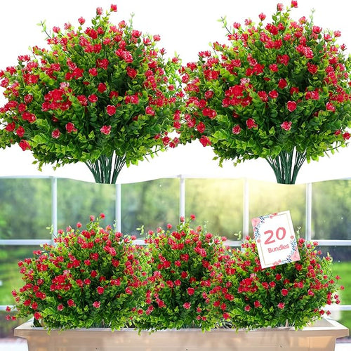20 Bundles Artificial Flowers Outdoor Fake Flowers, UV Resistant No Fade Faux by YIBUKIY