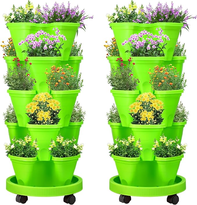 Umigy 2 Set 5 Tier Stackable Planters Vertical Garden Planters by Umigy