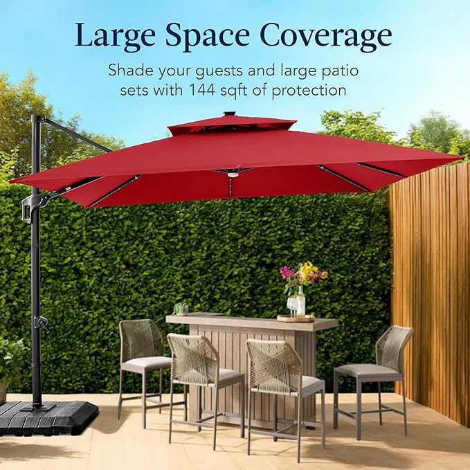 Best Choice Products 12x12ft LED Cantilever Patio Umbrella w/Base Included & - Image 4