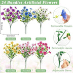 Bassion Artificial Flowers for Outdoors, 24 Bundles UV Resistant Fake Flowers - Image 2
