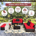Tangkula 6 Piece Patio Furniture Set, Outdoor Deck Lawn Backyard Sectional Sofa - Image 8