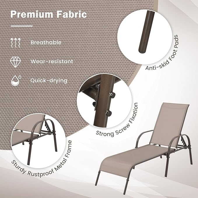 Giantex 2 Pack Patio Lounge Chair, Outdoor Chaise Lounge - Image 5