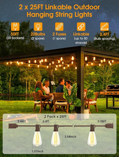 50FT Outdoor String Lights, Patio Lights - Image 2