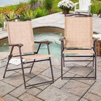 Giantex Set of 2 Patio Folding Chairs, Outdoor Patio Dining Chairs w/Armrest - Image 2