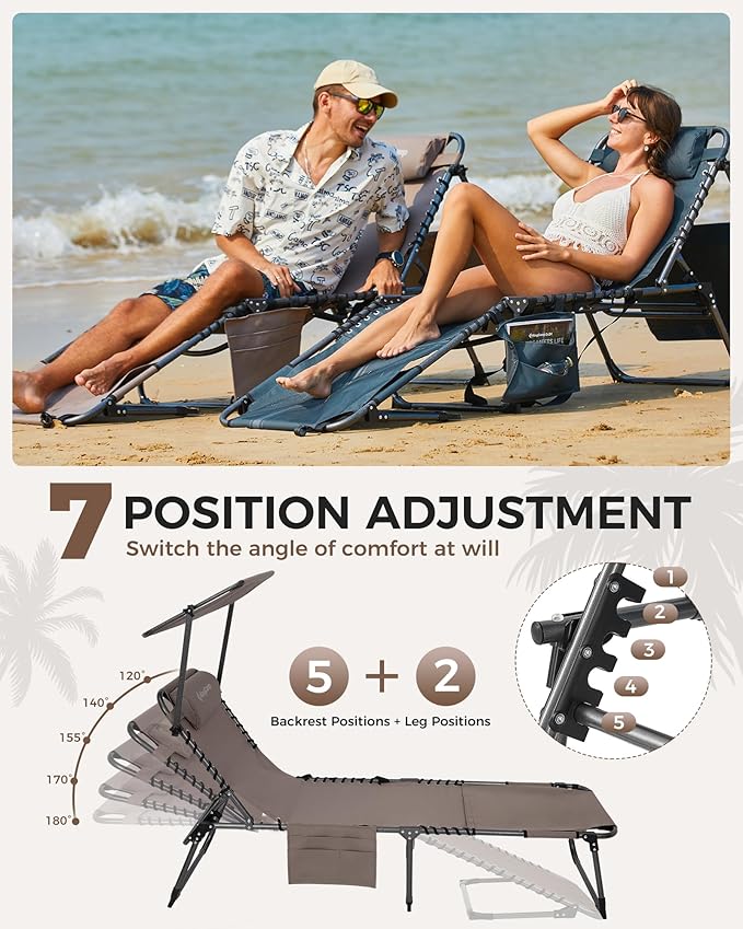 KingCamp Tanning Chair with Face Hole, Lounge Chairs Outdoor Folding Comfy - Image 6