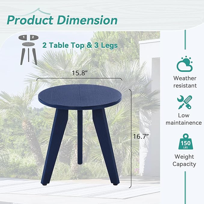 HDPS Outdoor Side Table, Small Round Side Table Weather-Resistant, Outdoor Side - Image 2