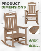 Oversized Rocking Chairs Outdoor Set of 2, High Back Porch Rocking Chair - Image 3