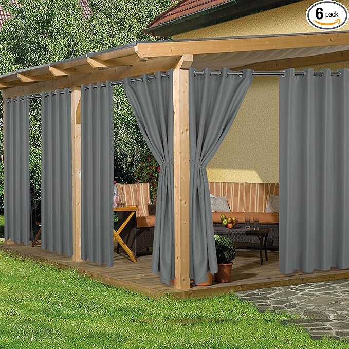 HolidayIdeas Outdoor Curtains for Patio Waterproof, 6 Panels by HolidayIdeas