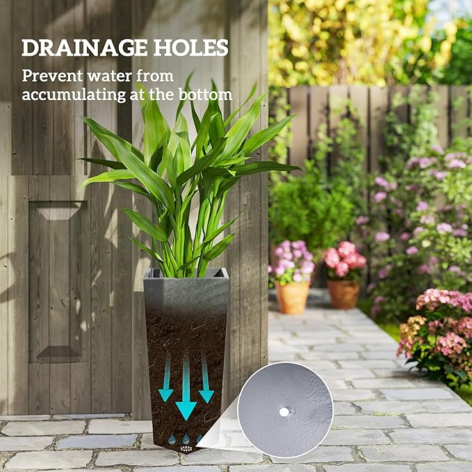 Outsunny Set of 3 Tall Planters, MgO Indoor Outdoor Planters - Image 4