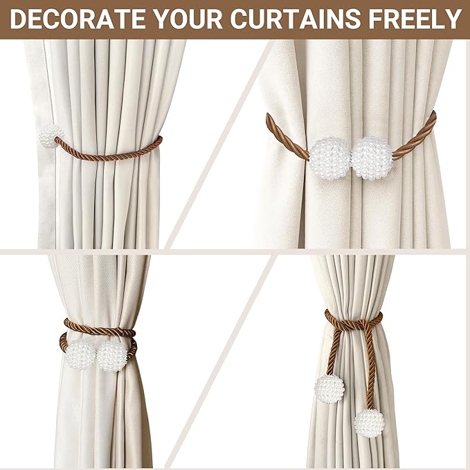 Hion Magnetic Curtain Tiebacks Dark Brown 6 Pack, Curtain Tiebacks Buckles - Image 5