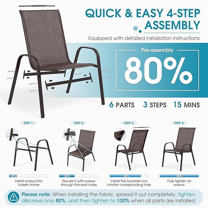 Outdoor Stackable Chairs Set of 4, Stacking Patio Chairs - Image 6