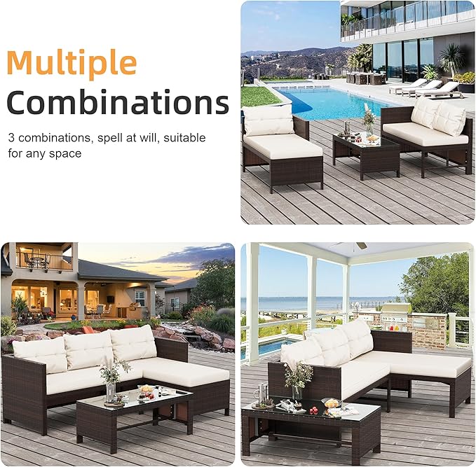 Shintenchi 3-Piece Outdoor Patio Furniture Sets, Wicker Patio Conversation Sets - Image 7